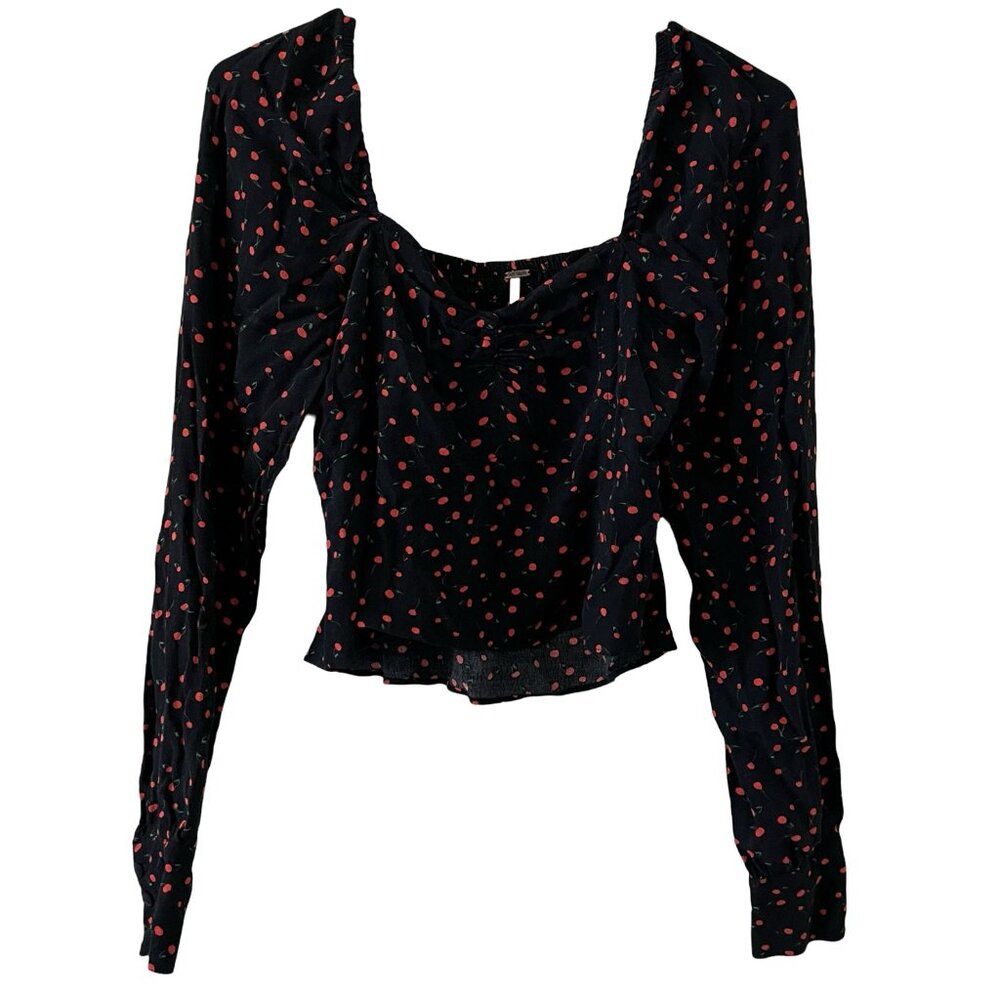 Free People Cherry Long Sleeve Cropped Top